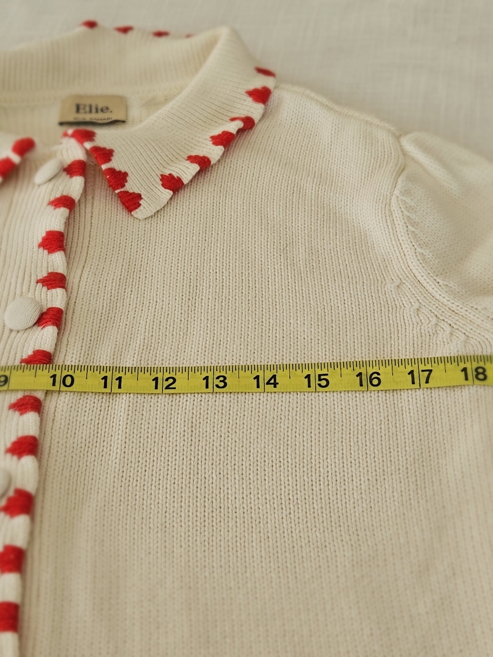 Elie Tahari Red Flower Knit Cardigan Sweater Ivory Cream XS - Picture 7 of 16